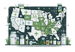 a map of the united states of america with different pills