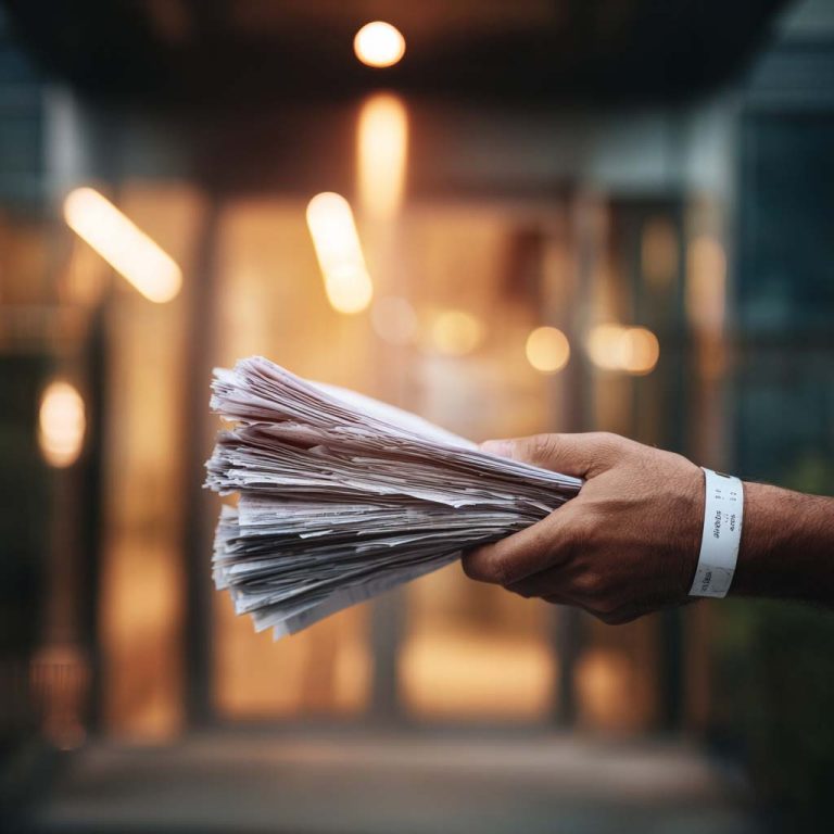 A person holding ER discharge papers with a hospital wristband still on, representing the overwhelming but hopeful moment of leaving the emergency room.
