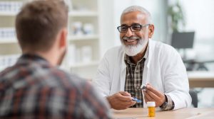A pharmacist provides expert guidance to a patient on how to use diabetes medications, reinforcing the trustworthy advice in this guide.