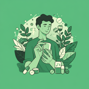 a man holding a pill bottle