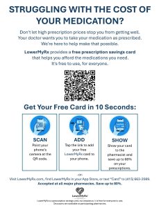 Downloadable LowerMyRx flyer for provider waiting rooms