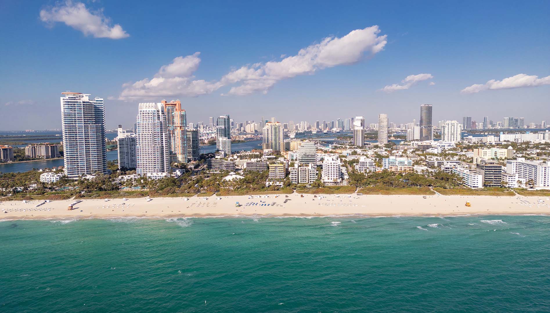 A sunny Miami, Florida beach scene, representing the accessible prescription savings available to Florida residents with LowerMyRx.